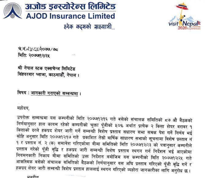 1407 अजोड इन्स्योरेन्सको ५०% हकप्रद स्थगित