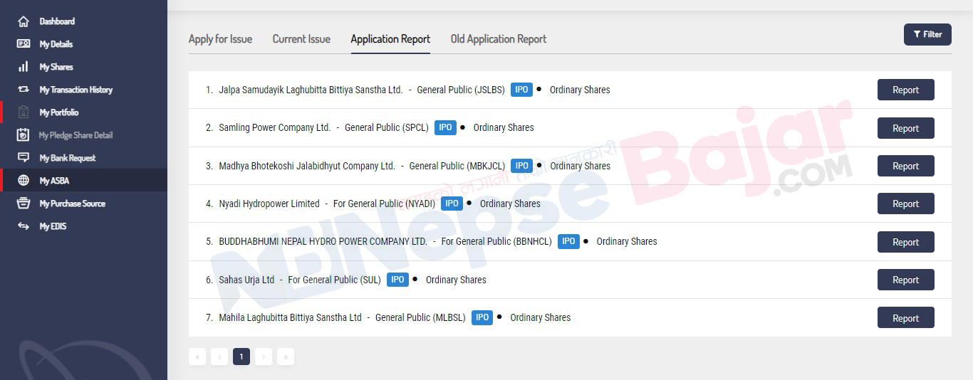 application report after apply in meroshare मेरोशेयरमा खुल्यो राष्ट्र उत्थान लघुवित्तको आईपीओ , यस्तो छ आवेदन दिने तरिका ?