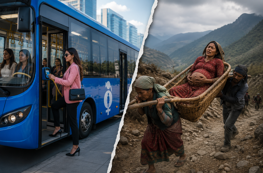 काठमाडौँकी धनि महिलालाई निःशुल्क ब्लु बस , दुर्गमका गर्भवती अझै डोकोमै !